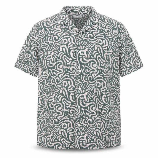Easy Men's Green Geometric Short Sleeve Button-Up Shirt Size L