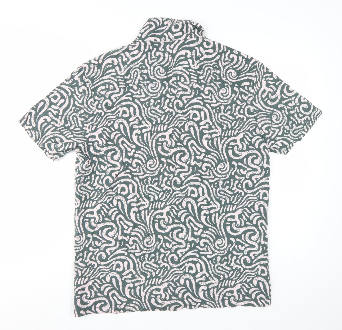 Easy Men's Green Geometric Short Sleeve Button-Up Shirt Size L