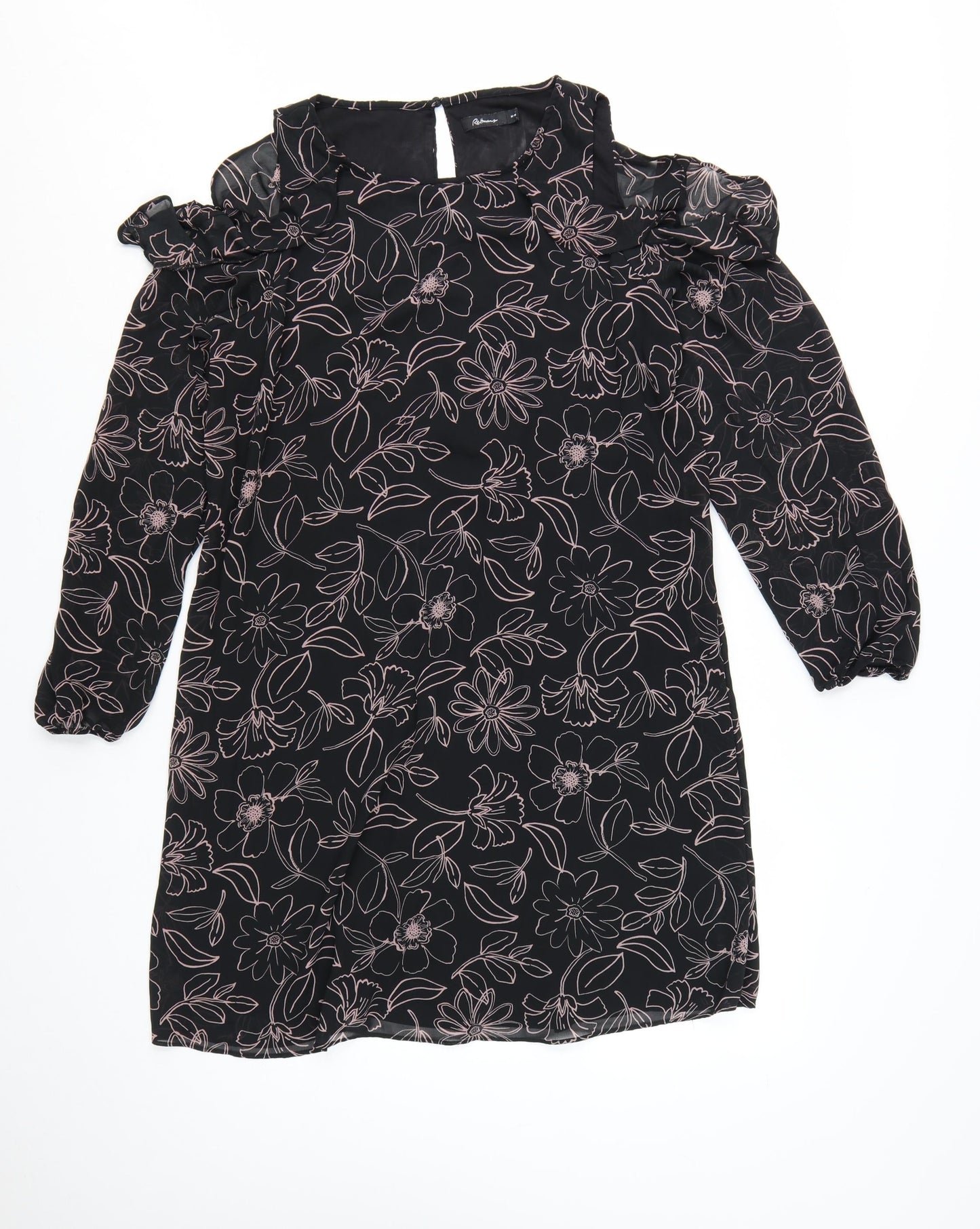 Reitmans Women Black Floral Cold Shoulder Shift Dress M