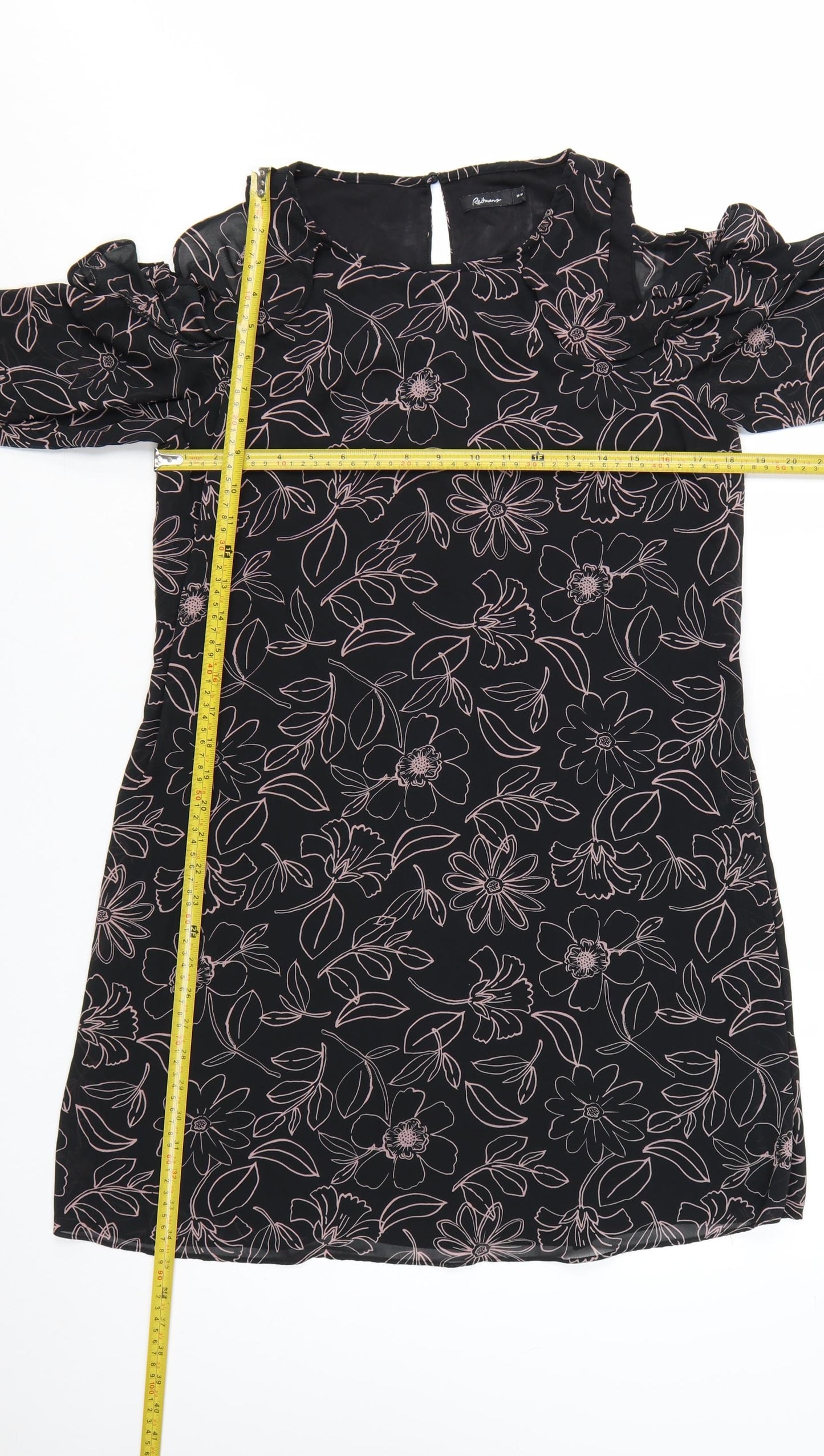 Reitmans Women Black Floral Cold Shoulder Shift Dress M