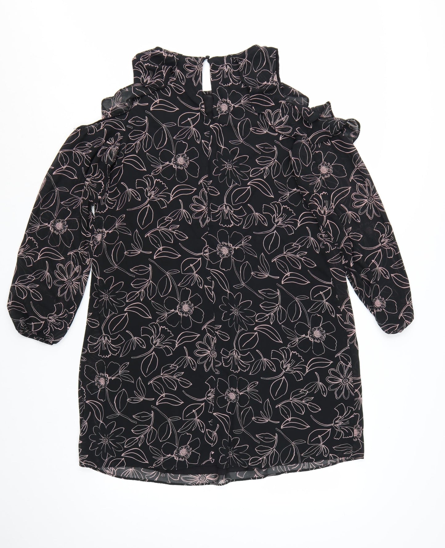 Reitmans Women Black Floral Cold Shoulder Shift Dress M