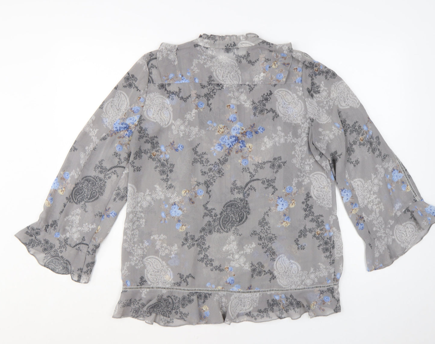 Laura Ashley Women's Grey Floral Chiffon Ruffle Tunic Blouse UK 10