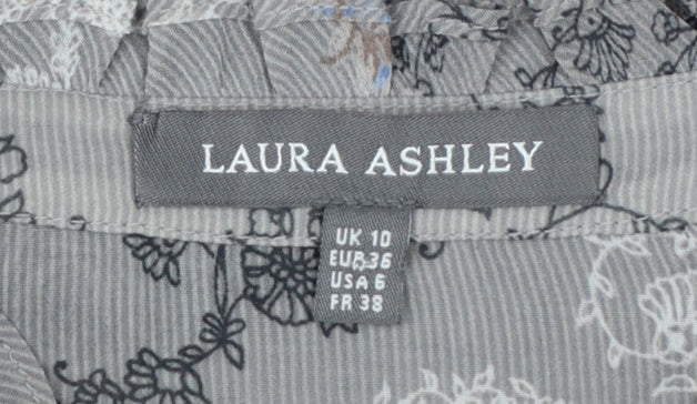 Laura Ashley Women's Grey Floral Chiffon Ruffle Tunic Blouse UK 10