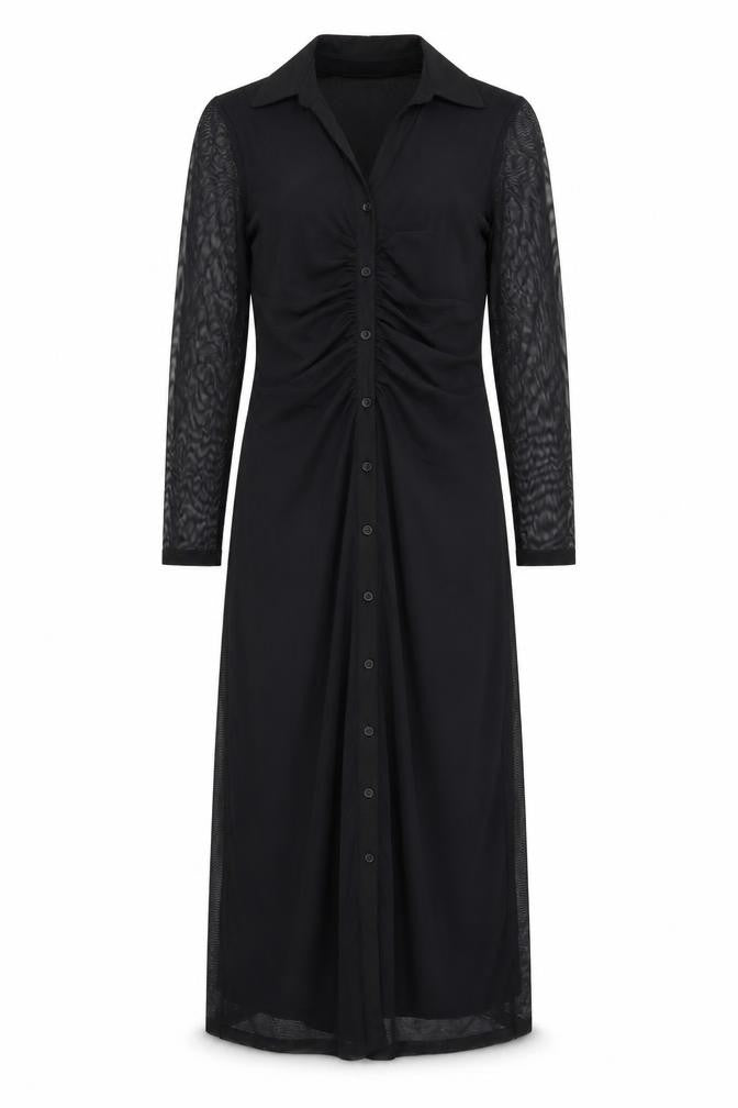 Marks & Spencer Women’s Black Ruched Mesh Long Sleeve Shirt Midi Dress Size 10