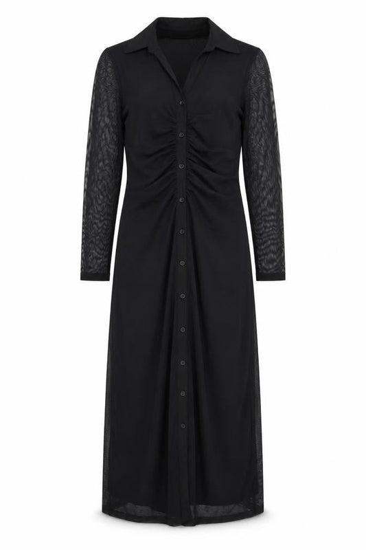 Marks & Spencer Women’s Black Ruched Mesh Long Sleeve Shirt Midi Dress Size 10
