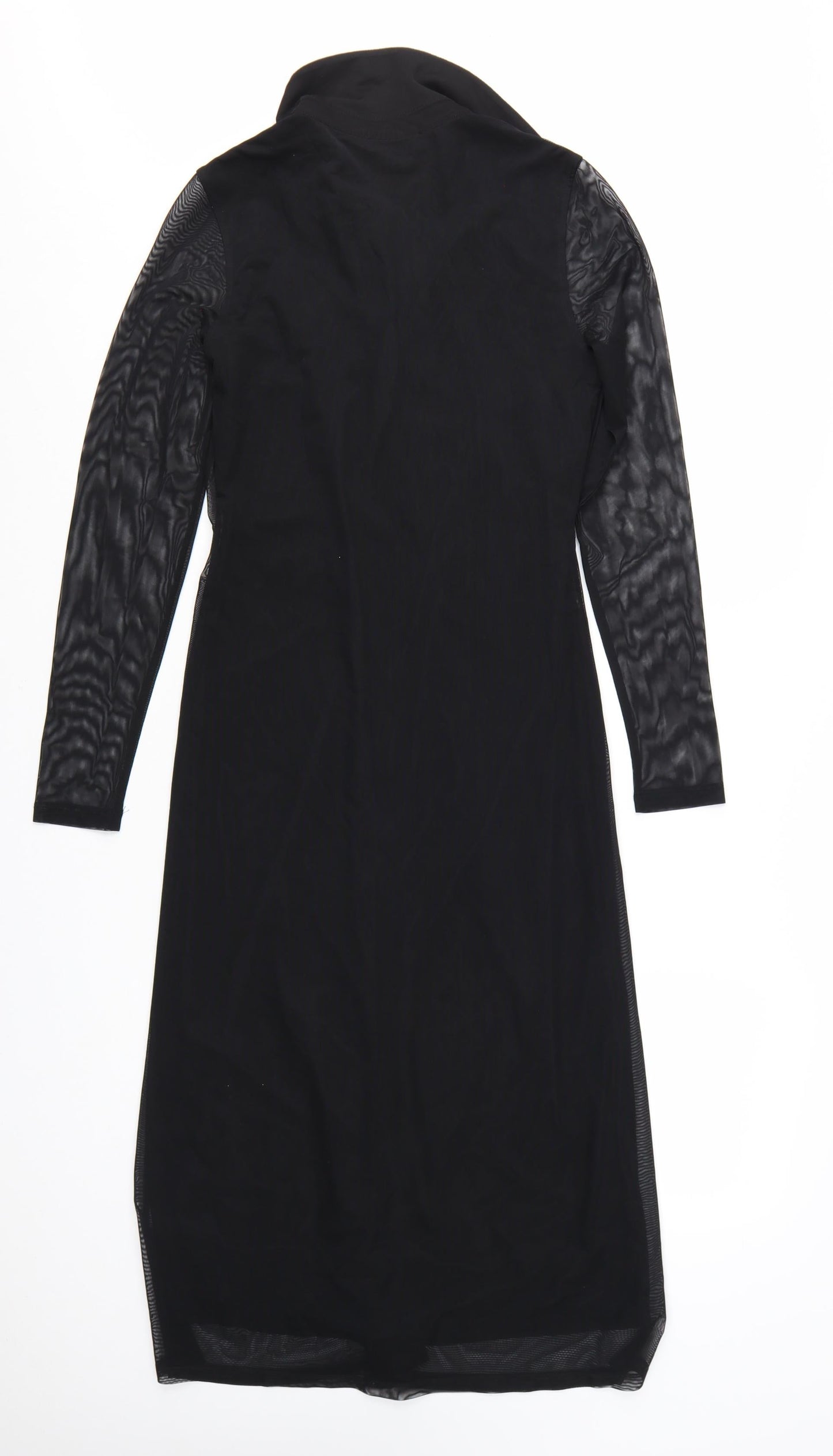 Marks and Spencer Women’s Black Ruched Mesh Long Sleeve Shirt Midi Dress Size 10