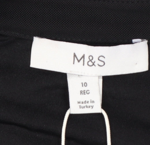 Marks and Spencer Women’s Black Ruched Mesh Long Sleeve Shirt Midi Dress Size 10