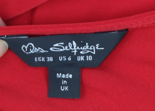 Miss Selfridge Women Red Long Sleeve Knot Front Bodysuit UK 10