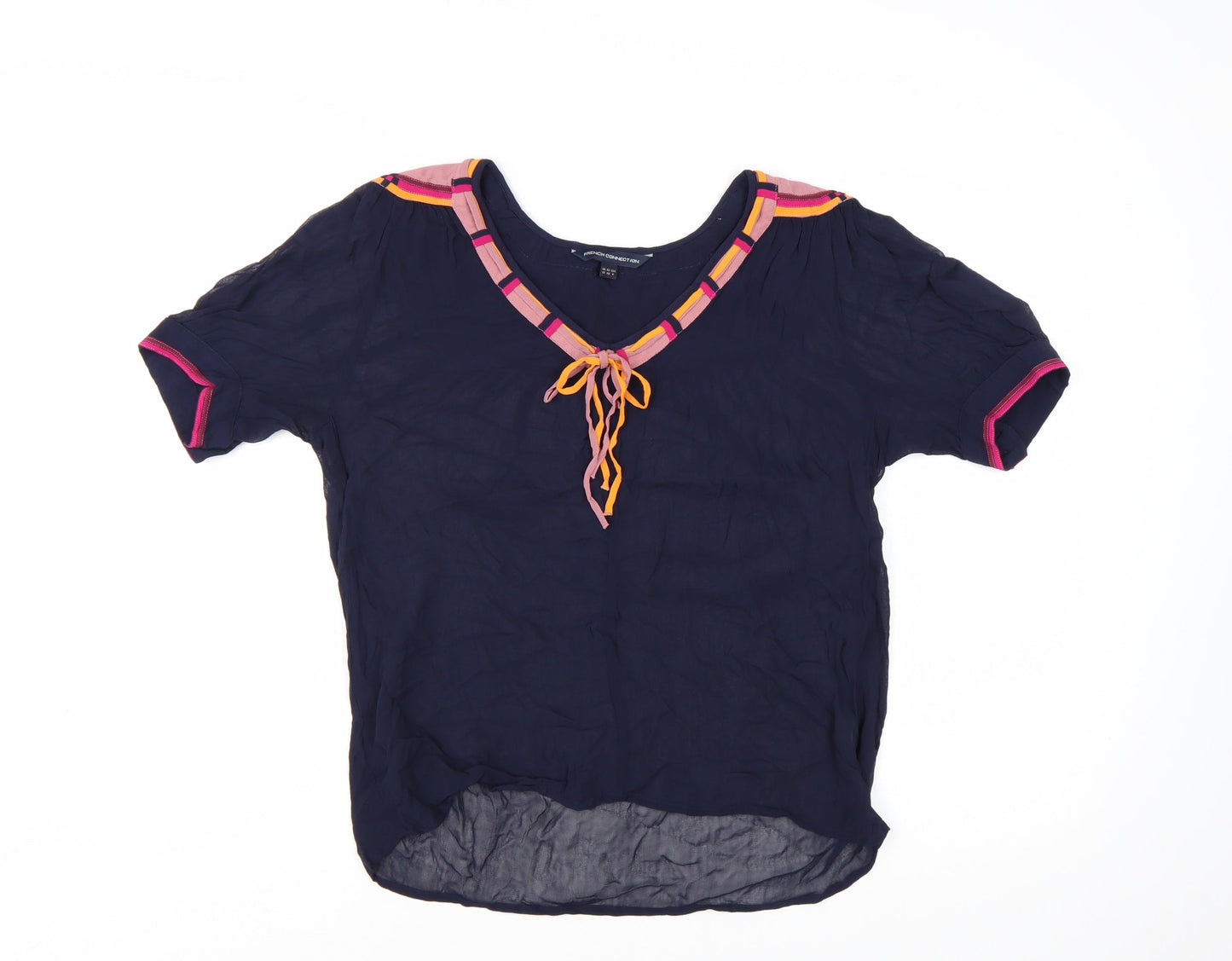 French Connection Women's Blue V-Neck Tunic Blouse Size 10