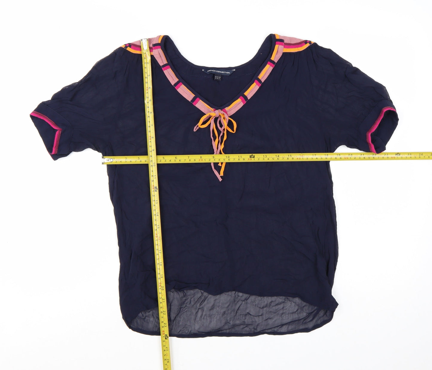 French Connection Women's Blue V-Neck Tunic Blouse Size 10
