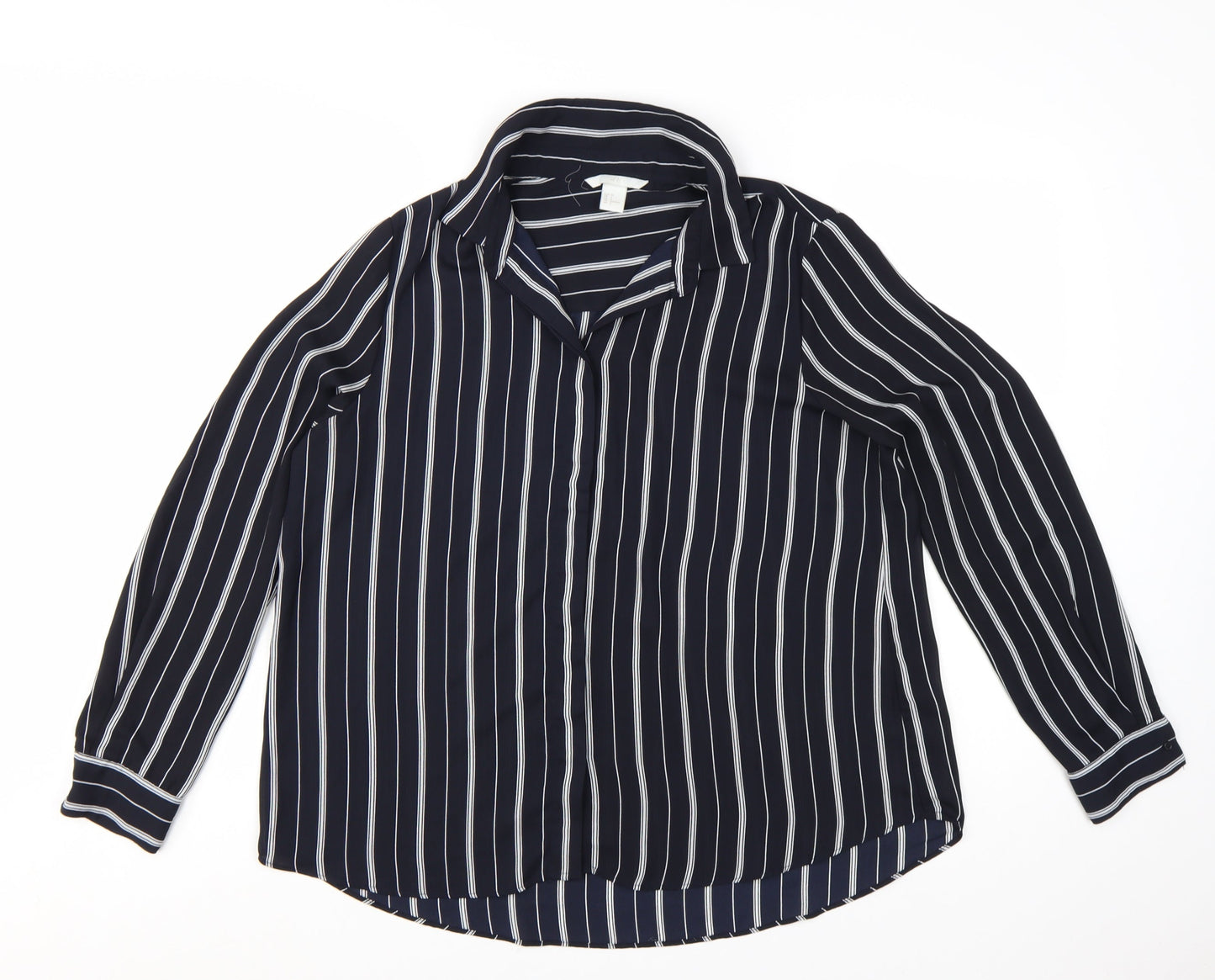 H&M Womens Blue Striped Button-Up Shirt Size 8 Long Sleeve
