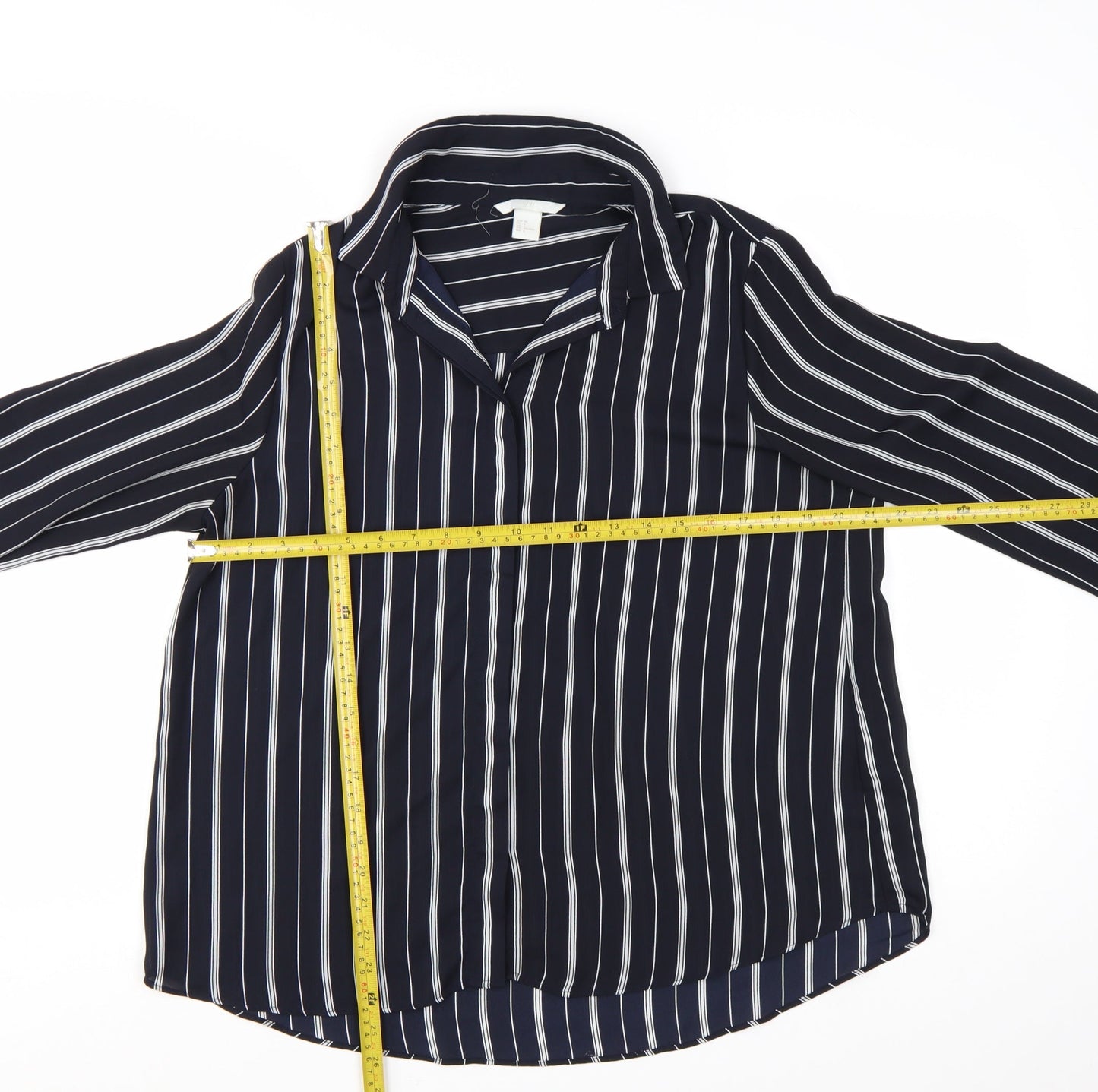 H&M Womens Blue Striped Button-Up Shirt Size 8 Long Sleeve