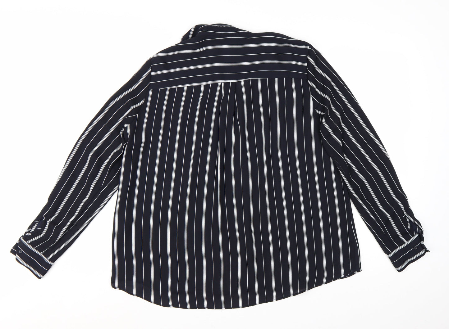 H&M Womens Blue Striped Button-Up Shirt Size 8 Long Sleeve