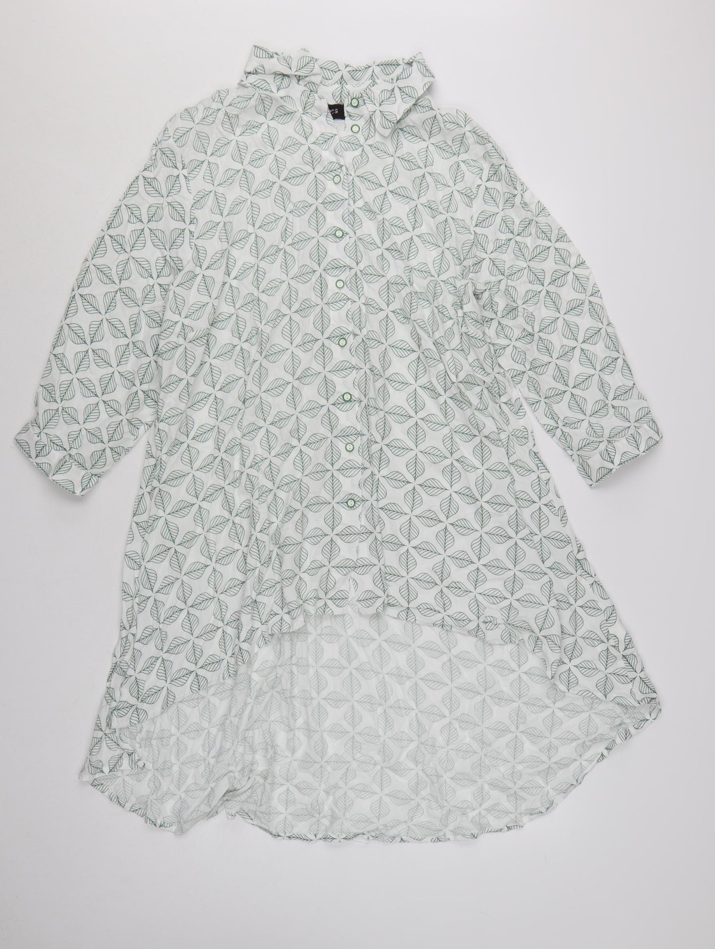 Klass Womens White Leaf Print Tunic Blouse Size 14 3/4 Sleeve