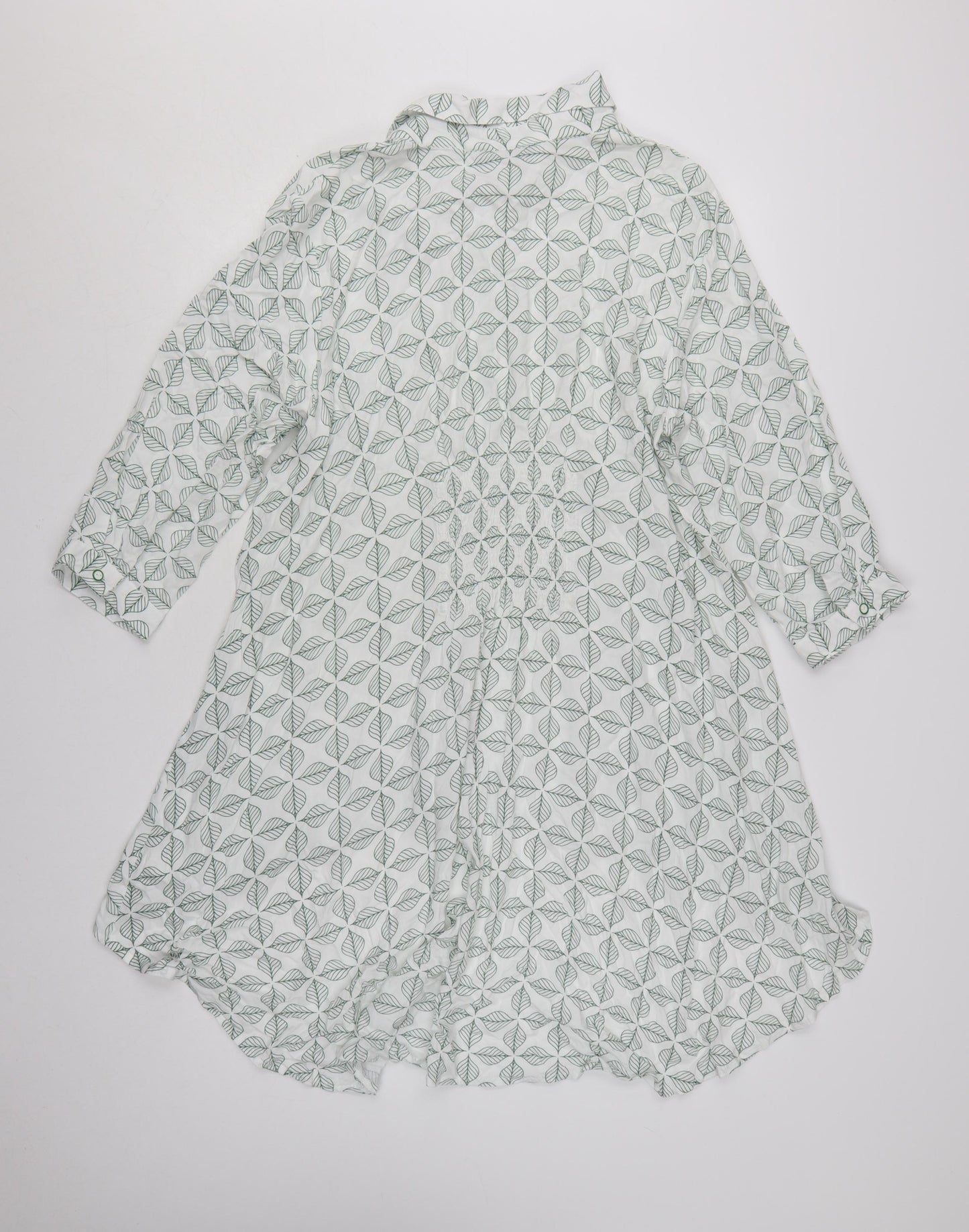 Klass Womens White Leaf Print Tunic Blouse Size 14 3/4 Sleeve