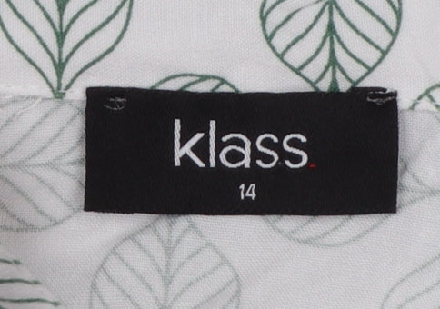 Klass Womens White Leaf Print Tunic Blouse Size 14 3/4 Sleeve
