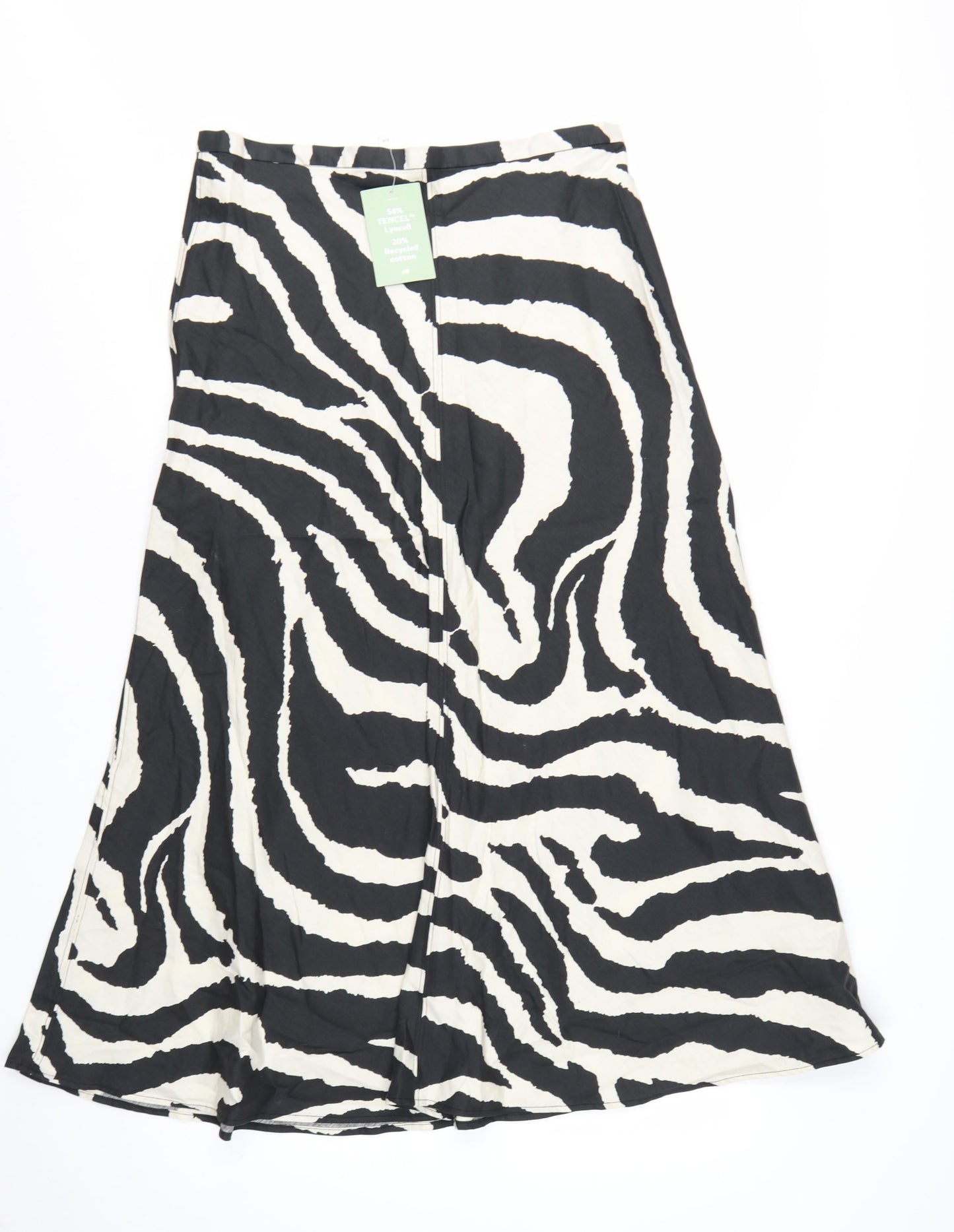 H&M Women's Black Animal Print A-Line Midi Skirt Size 14