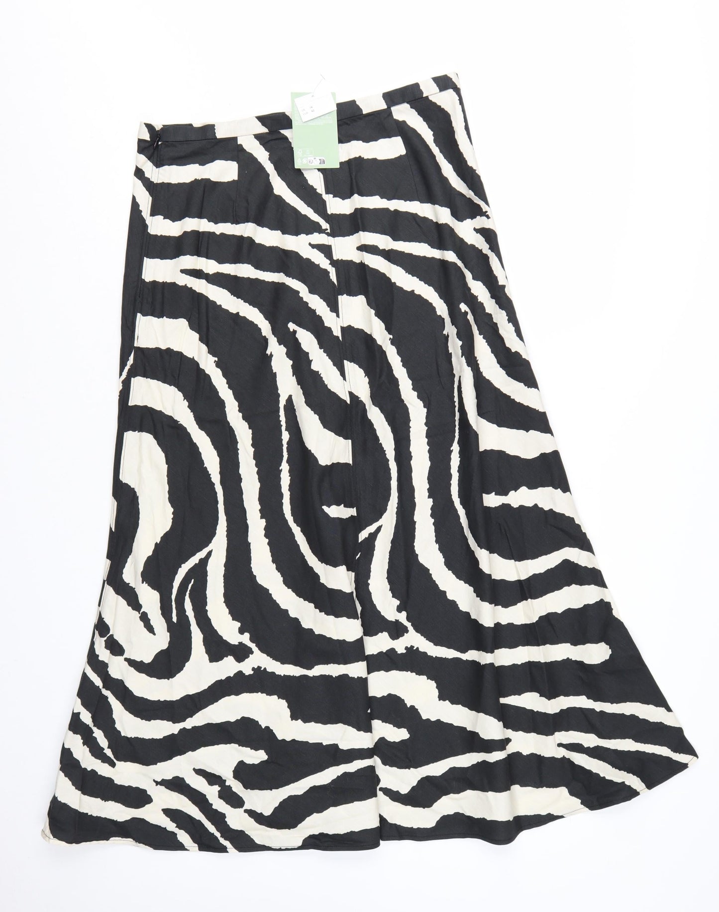 H&M Women's Black Animal Print A-Line Midi Skirt Size 14
