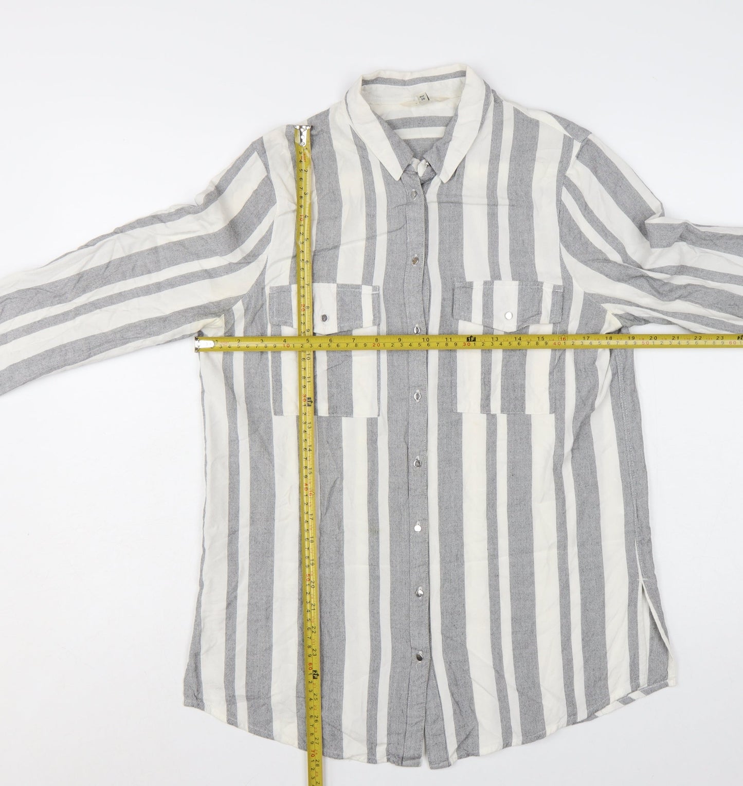 River Island Women Grey Striped Long Sleeve Collared Button-Up Shirt Size 10