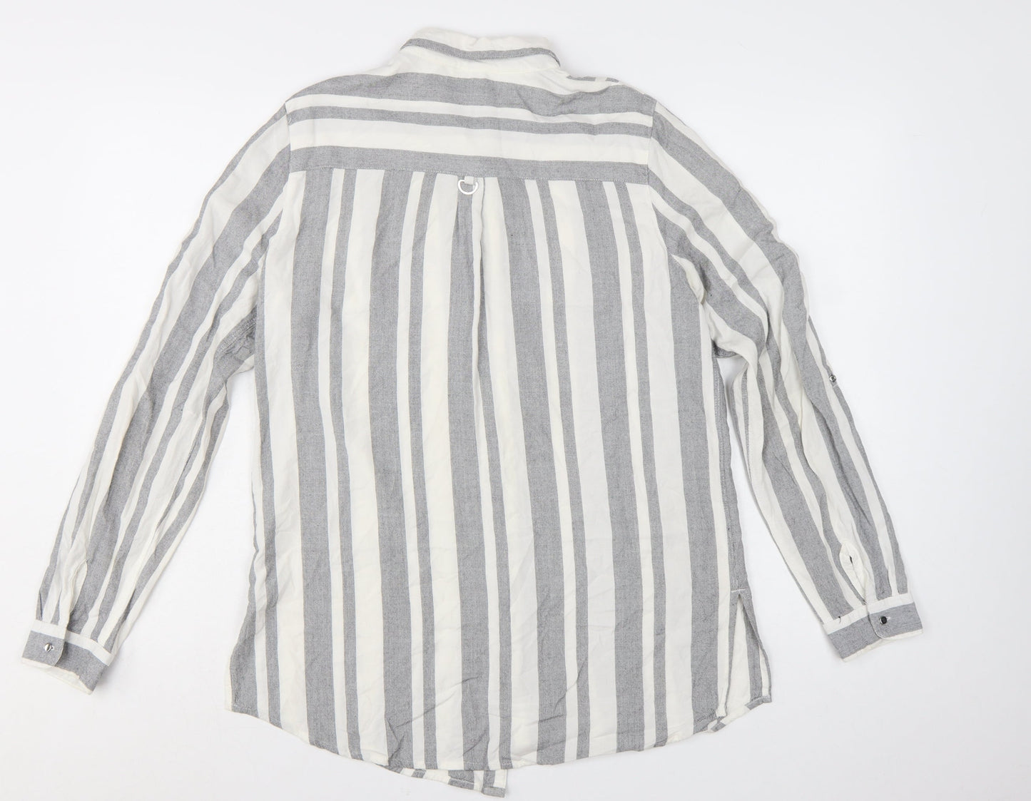 River Island Women Grey Striped Long Sleeve Collared Button-Up Shirt Size 10