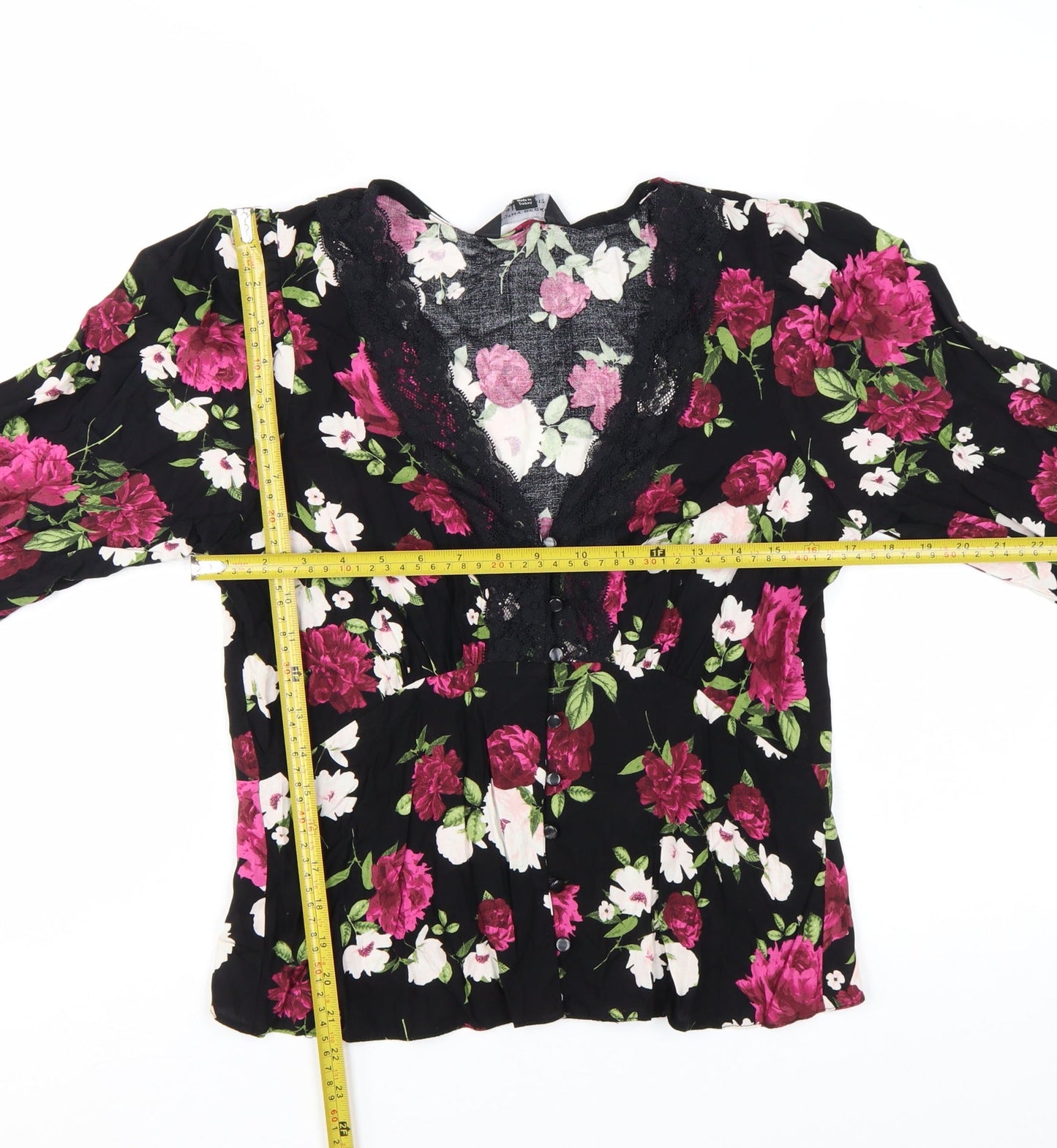 Dorothy Perkins Women's Black Floral Lace V-Neck Tunic Blouse Size 12