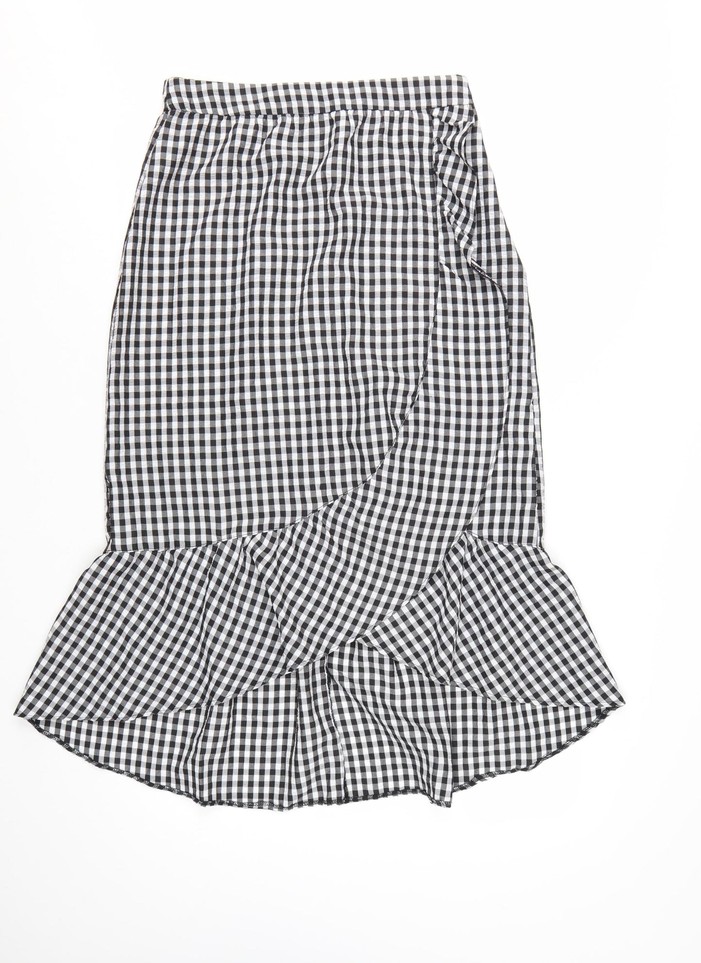 New Look Women’s Black Gingham Wrap Midi Skirt Size 10 Cotton