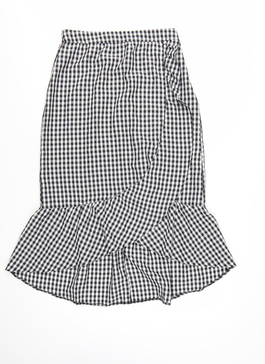 New Look Women’s Black Gingham Wrap Midi Skirt Size 10 Cotton