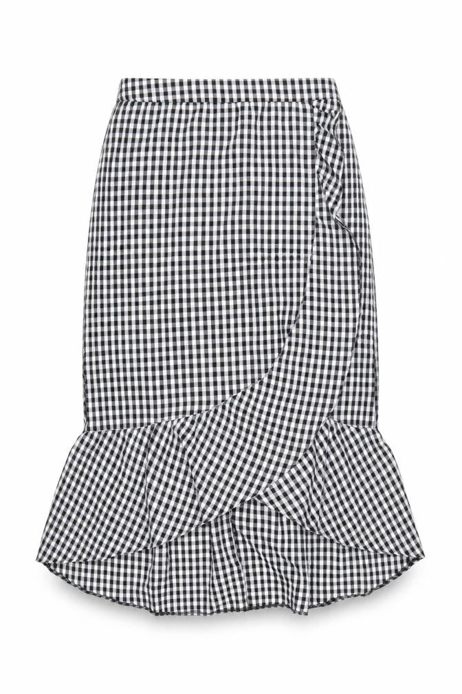 New Look Women’s Black Gingham Wrap Midi Skirt Size 10 Cotton