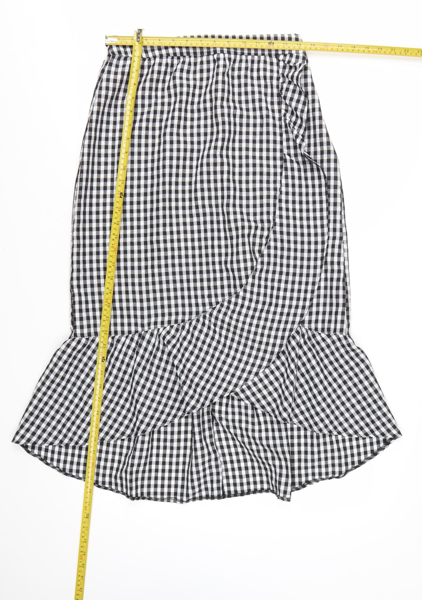 New Look Women’s Black Gingham Wrap Midi Skirt Size 10 Cotton