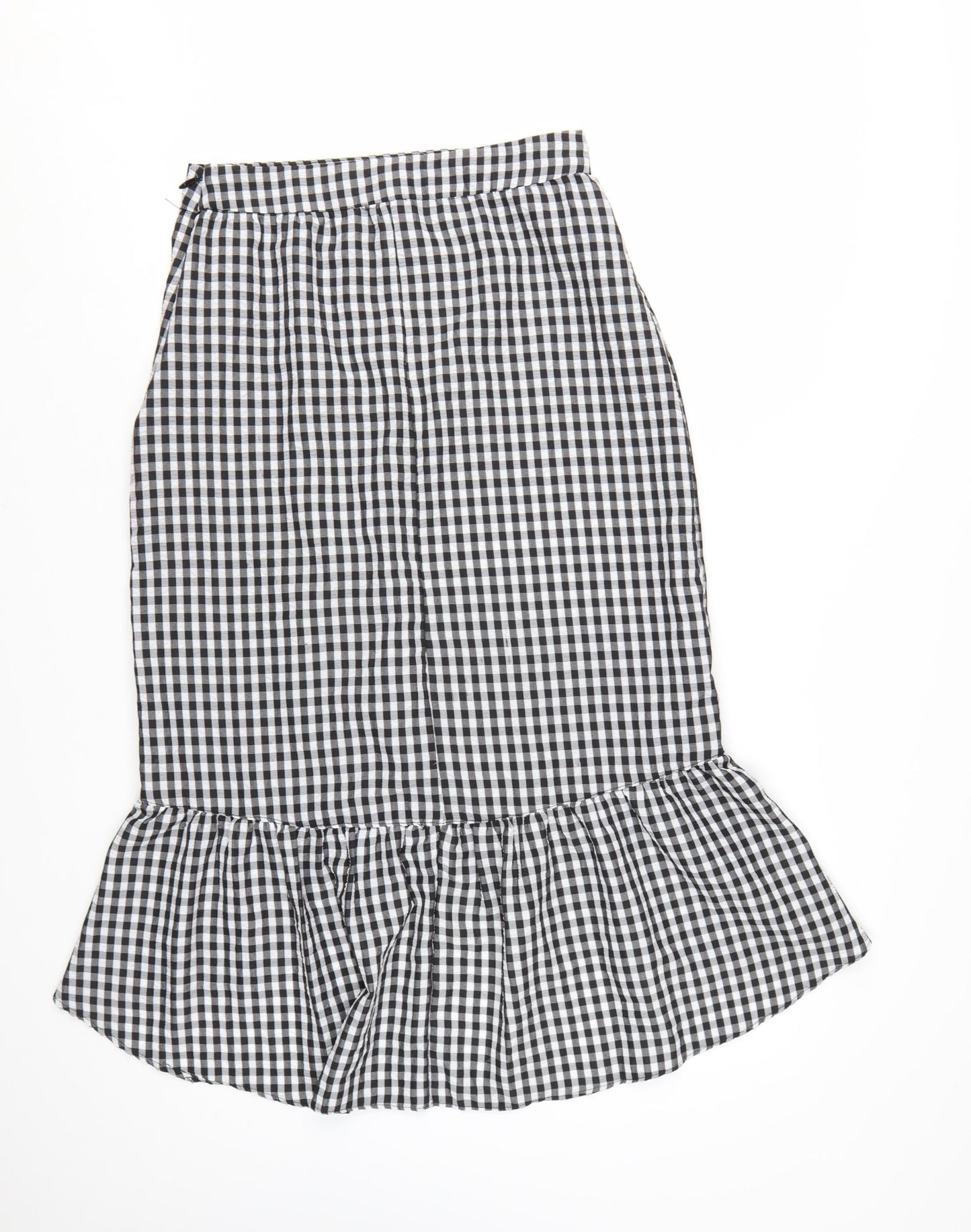 New Look Women’s Black Gingham Wrap Midi Skirt Size 10 Cotton