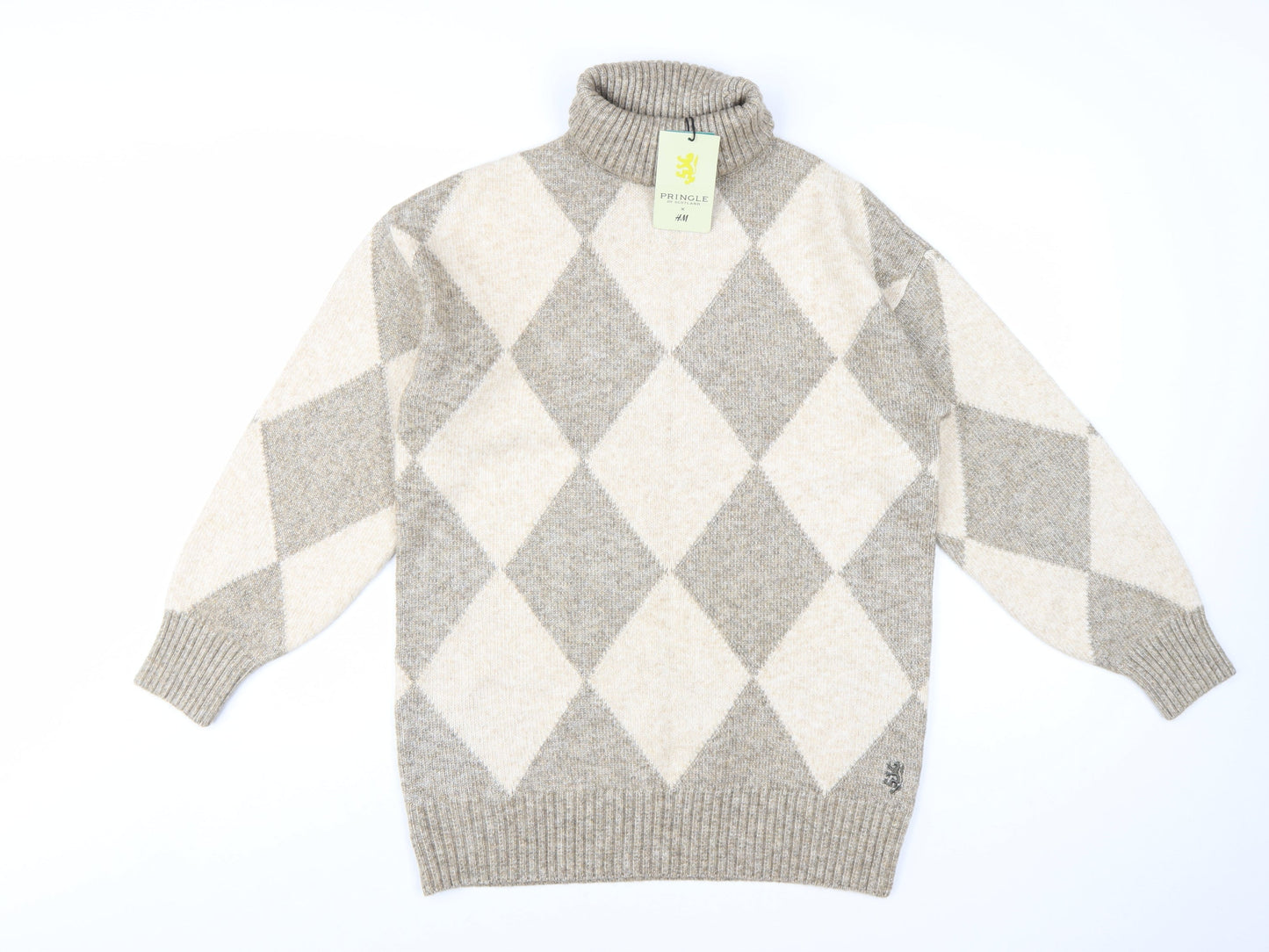 Pringle of Scotland x H&M Women's Beige Argyle Roll Neck Jumper XS