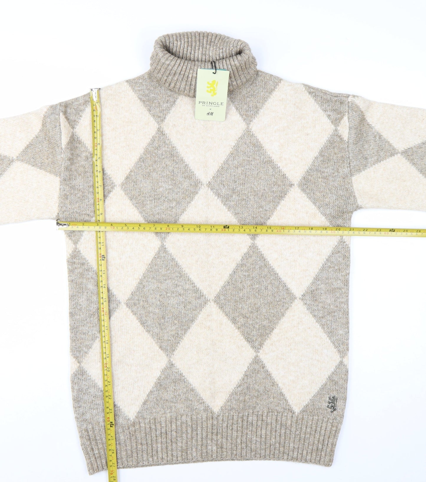 Pringle of Scotland x H&M Women's Beige Argyle Roll Neck Jumper XS
