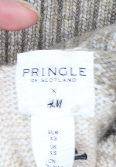 Pringle of Scotland x H&M Women's Beige Argyle Roll Neck Jumper XS