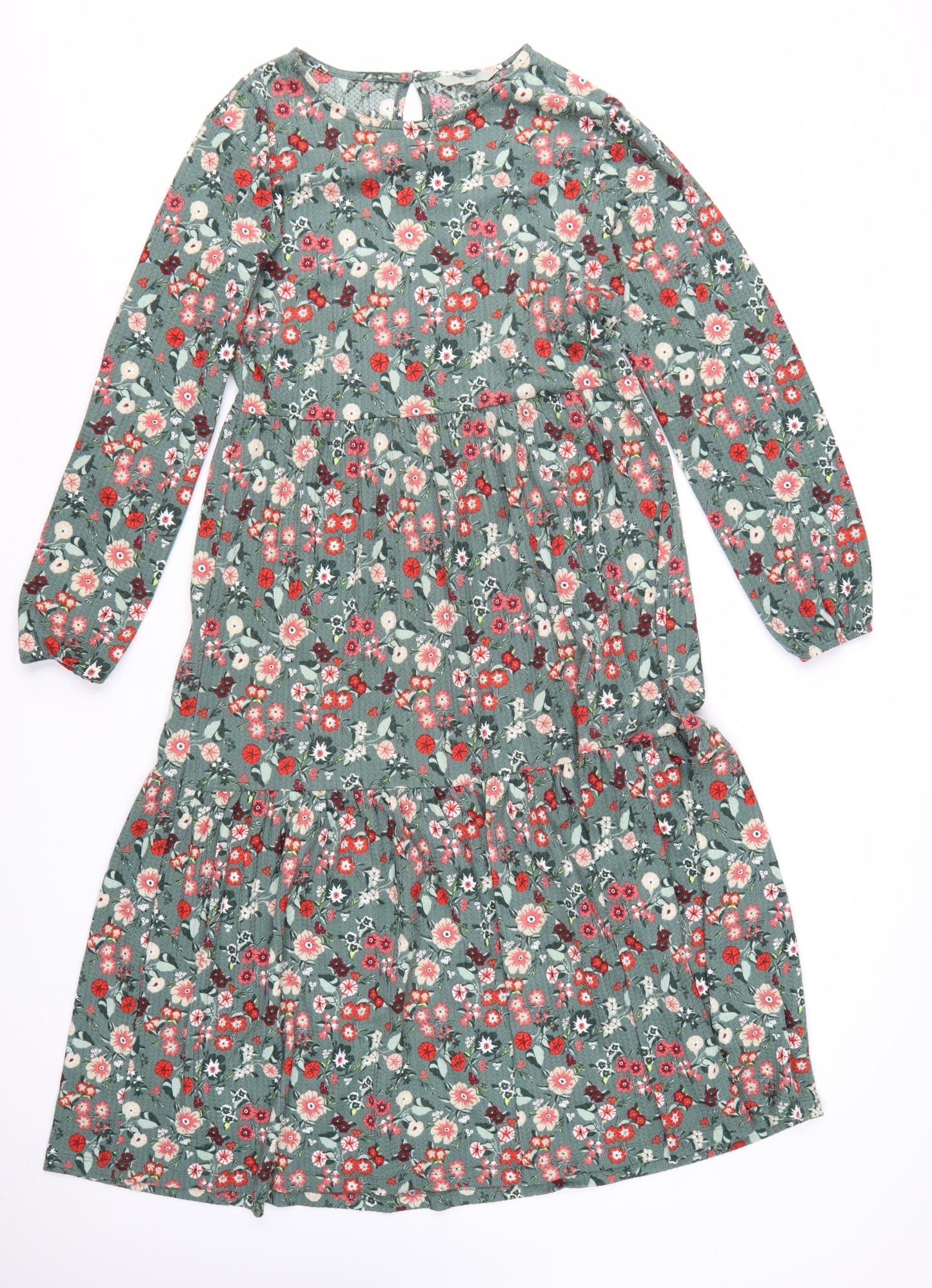 Next Women’s Green Floral A-Line Long Sleeve Dress Size 8