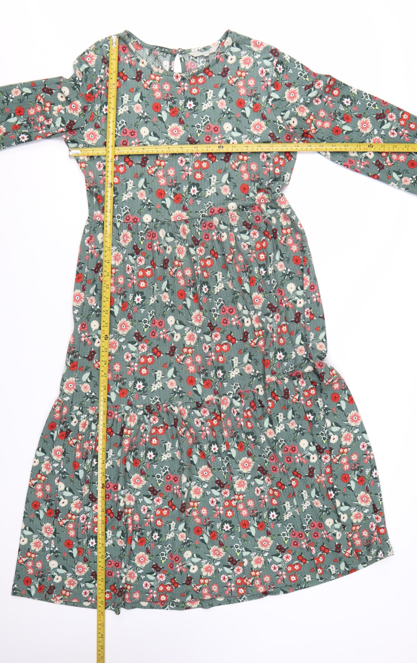Next Women’s Green Floral A-Line Long Sleeve Dress Size 8
