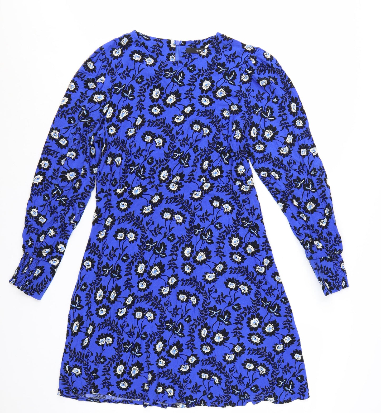 Next Women's Blue Floral A-Line Short Dress Size 10