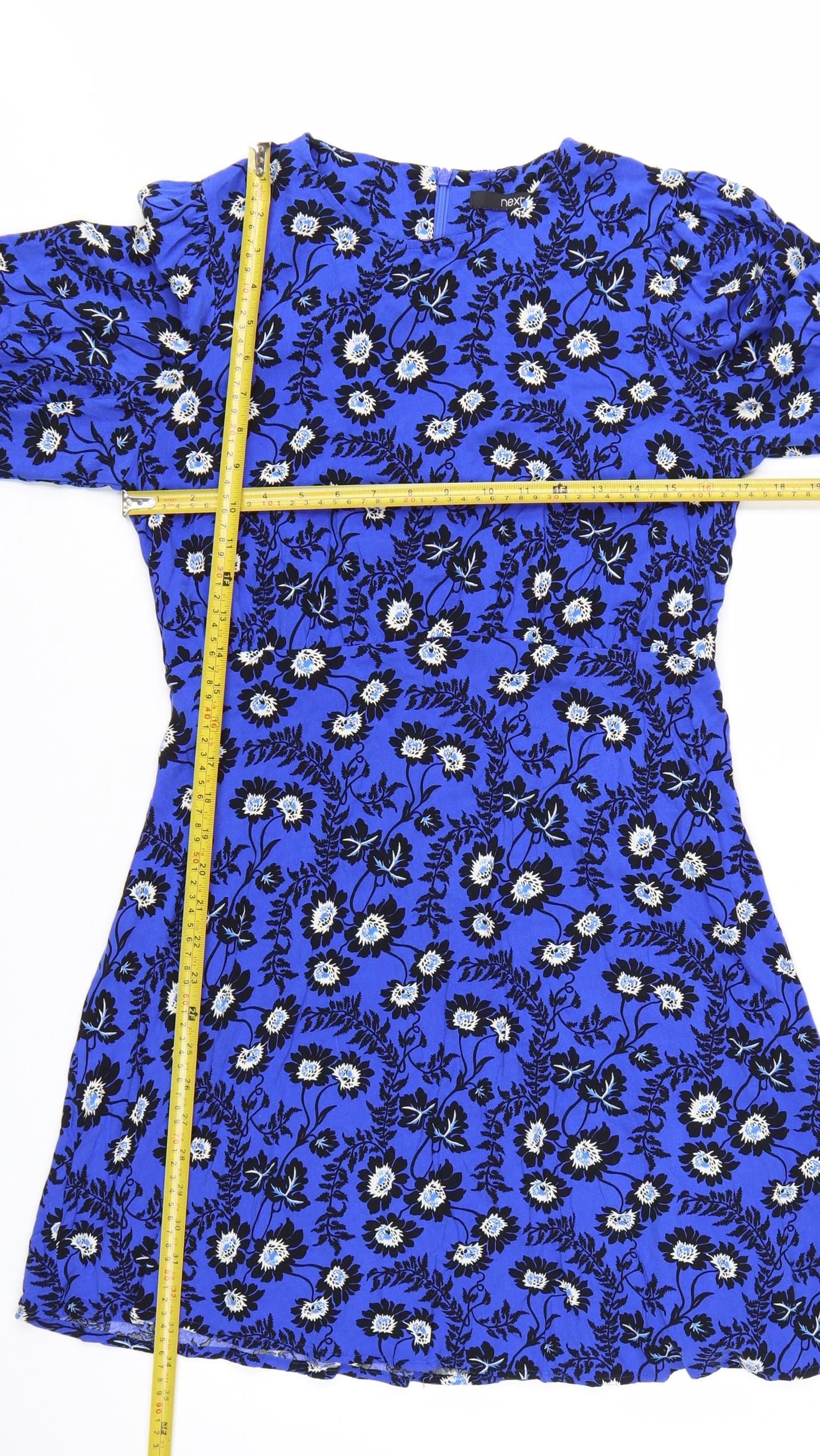 Next Women's Blue Floral A-Line Short Dress Size 10