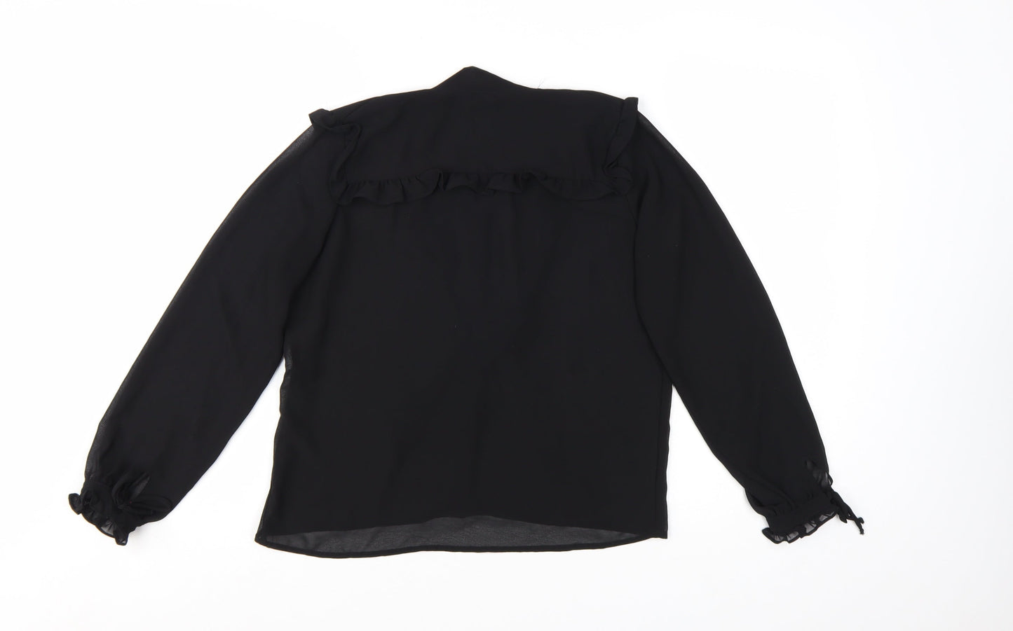 Morfema Women's Black Ruffle Button-Up Long Sleeve Chiffon Blouse Size S