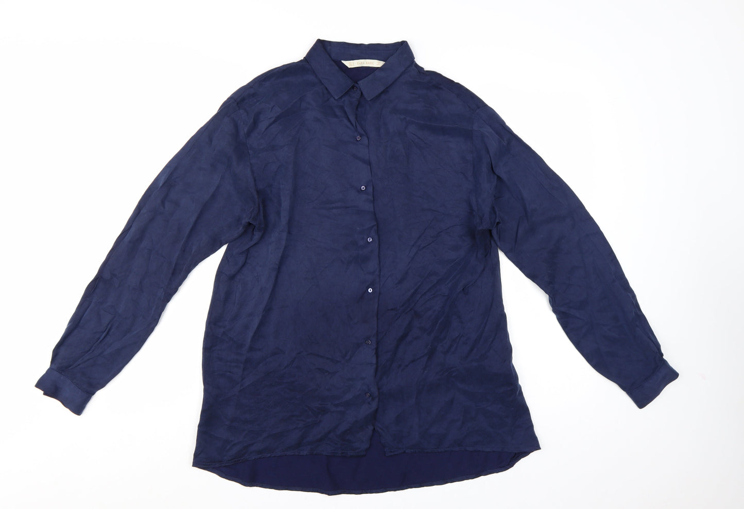 Zara Basic Women's Blue Collared Long Sleeve Button-Up Shirt Size 12