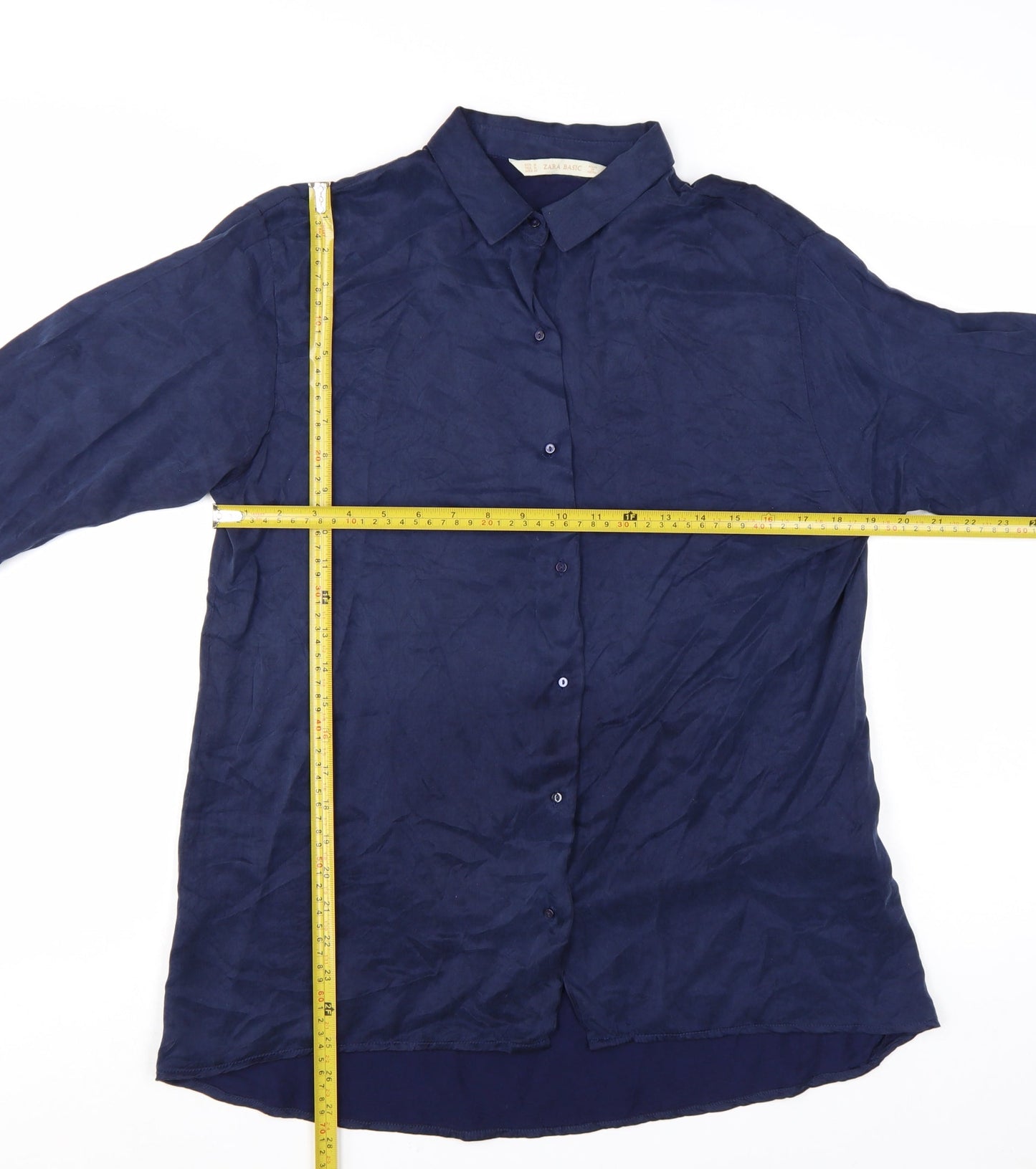 Zara Basic Women's Blue Collared Long Sleeve Button-Up Shirt Size 12