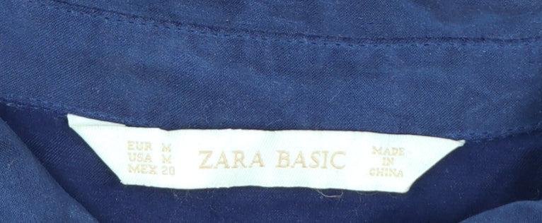 Zara Basic Women's Blue Collared Long Sleeve Button-Up Shirt Size 12