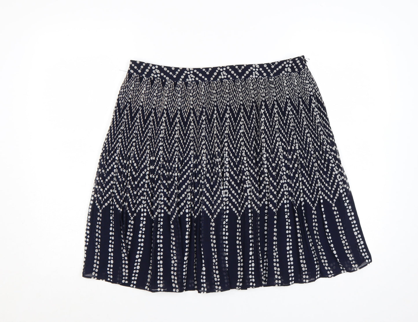 Monsoon Women Blue Pleated Geometric Knee Length Skirt Size 14