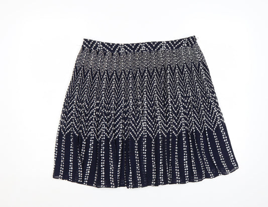 Monsoon Women Blue Pleated Geometric Knee Length Skirt Size 14