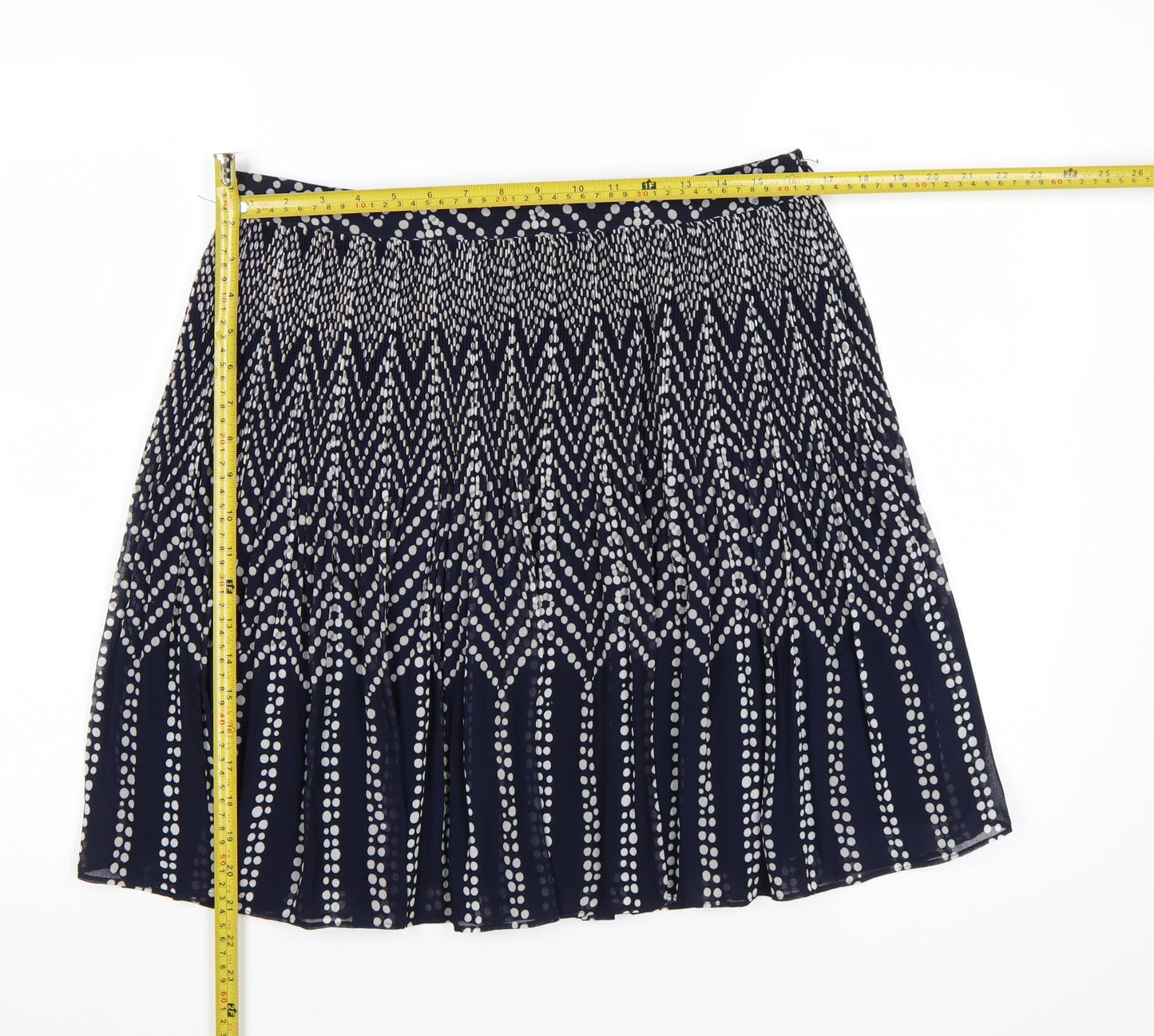 Monsoon Women Blue Pleated Geometric Knee Length Skirt Size 14