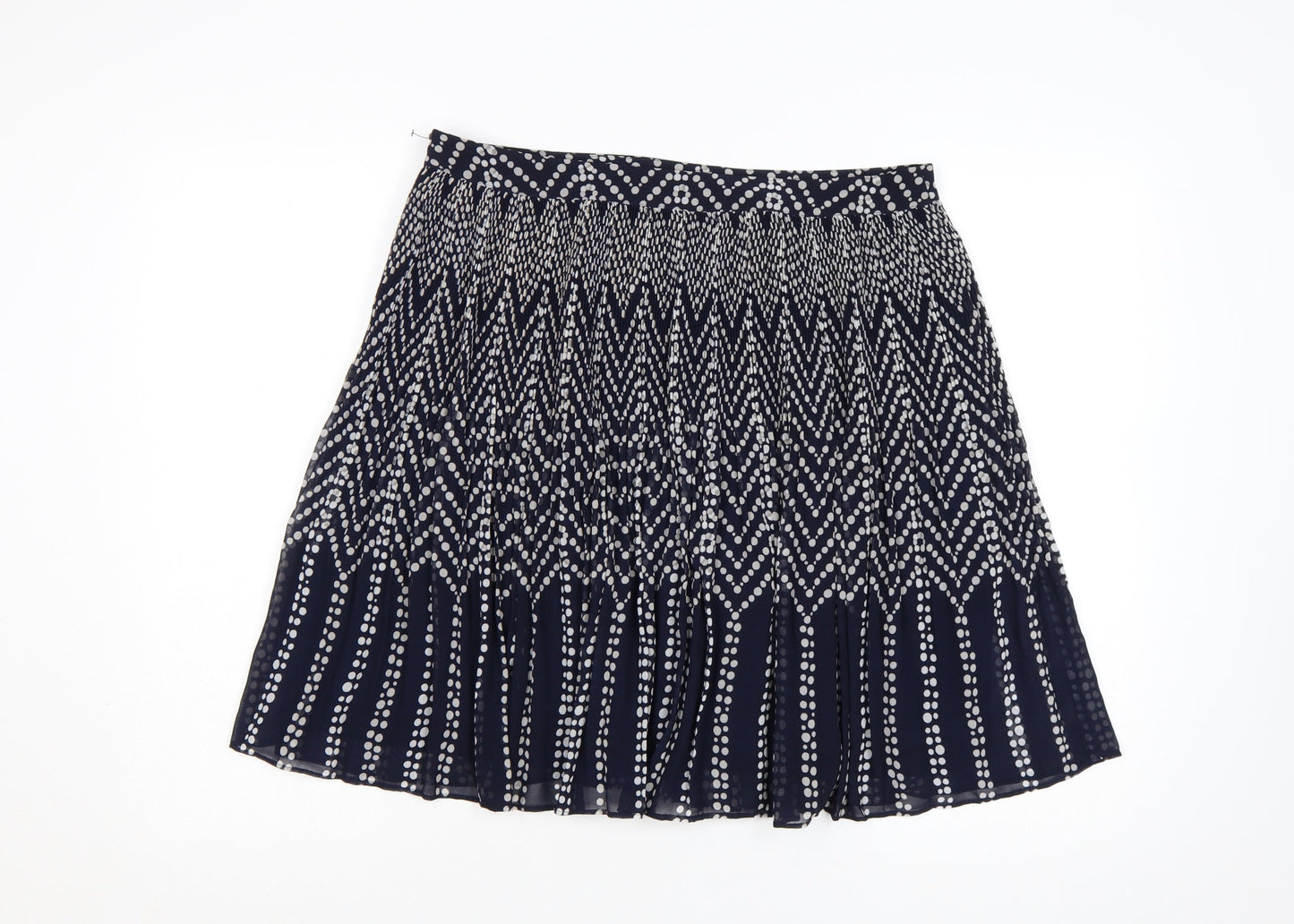 Monsoon Women Blue Pleated Geometric Knee Length Skirt Size 14