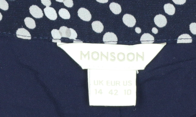 Monsoon Women Blue Pleated Geometric Knee Length Skirt Size 14