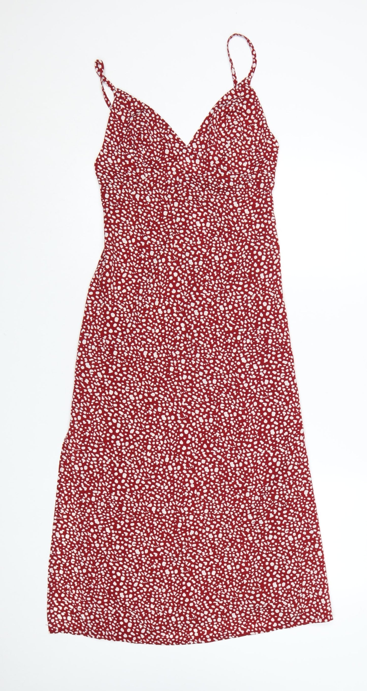 Mint Vanilla Women Red Polka Dot Slip Dress Size 6 Midi V-Neck