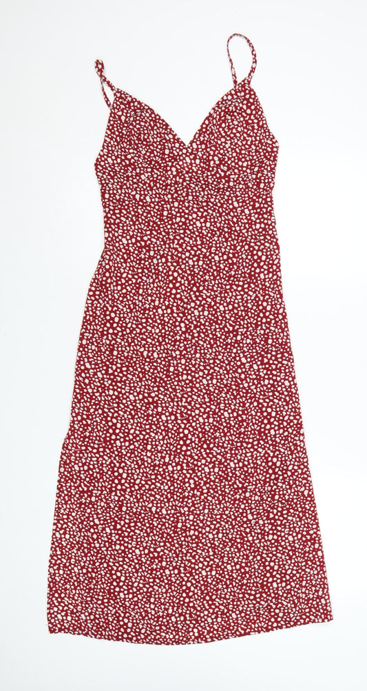 Mint Vanilla Women Red Polka Dot Slip Dress Size 6 Midi V-Neck