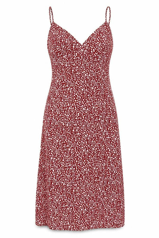 Mint Vanilla Women Red Polka Dot Slip Dress Size 6 Midi V-Neck