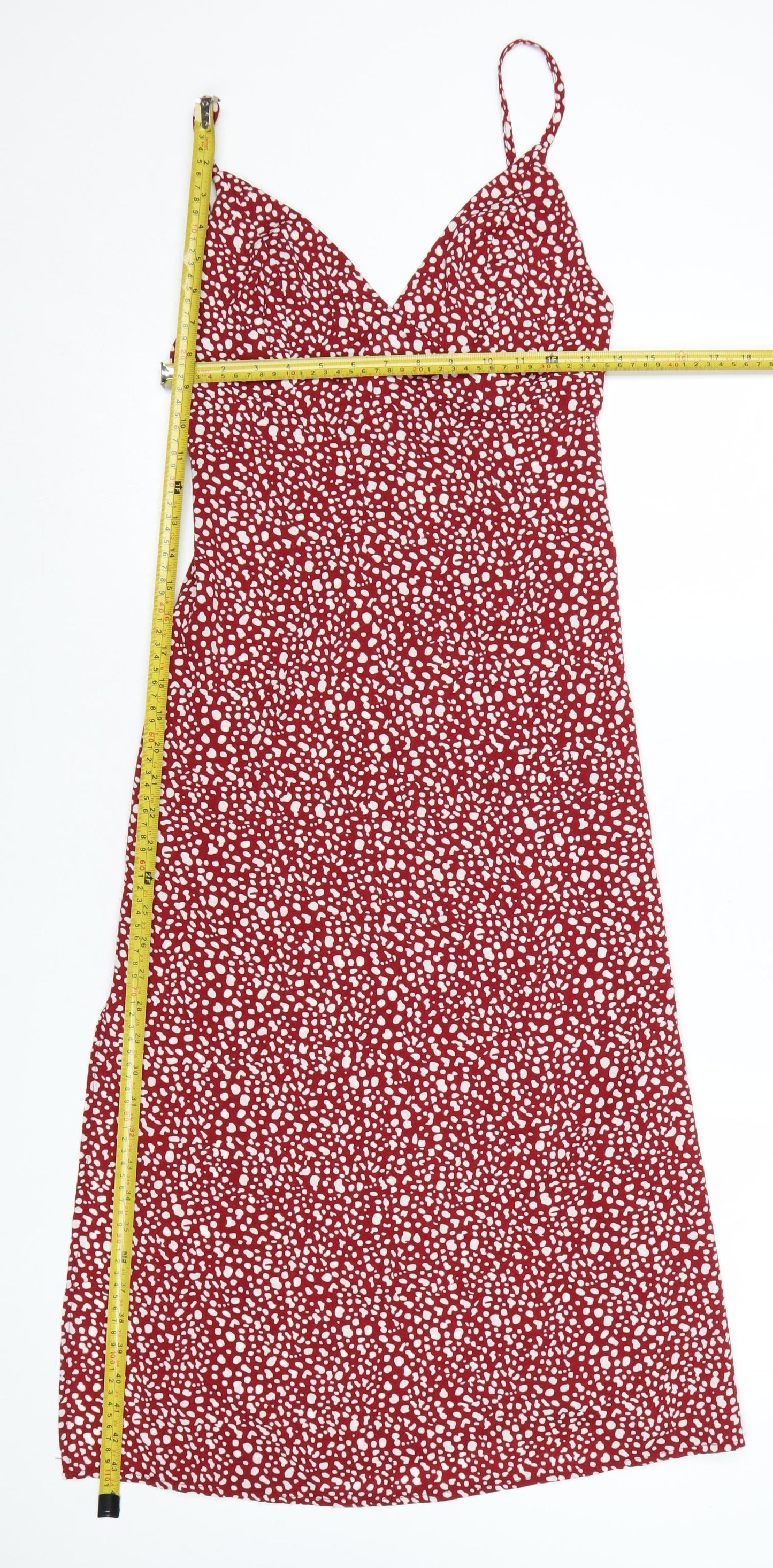 Mint Vanilla Women Red Polka Dot Slip Dress Size 6 Midi V-Neck
